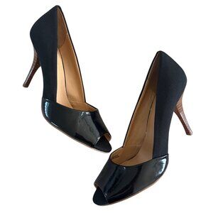 Elie Tahari Lyra‎ Peep Toe Patent Leather Pumps Heels Black 9.5 Medium Classic